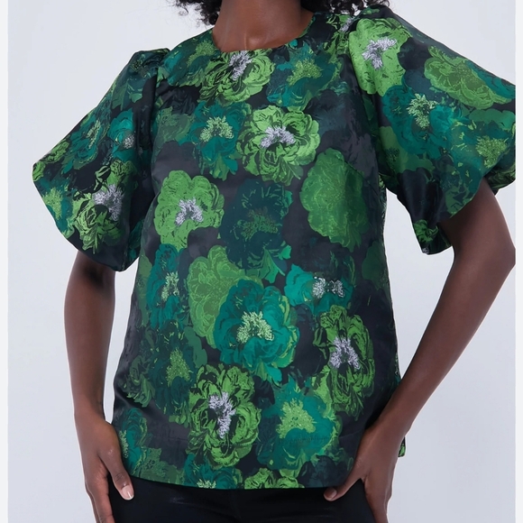 Tuckernuck, New Pomander Place Lyla Green Jacquard Floral Blouse Top SZ Small - Picture 1 of 15